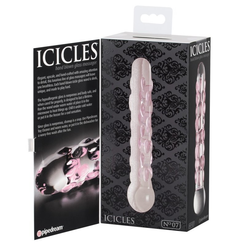 Skleněné dildo s hrbolky Icicles No. 7 Icicles