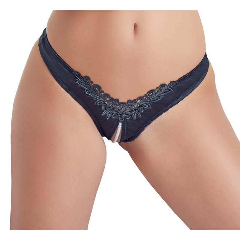 Tanga s perlami černá S Cottelli LINGERIE