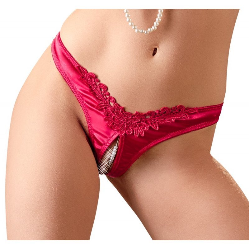 Tanga s perlami červená M Cottelli LINGERIE