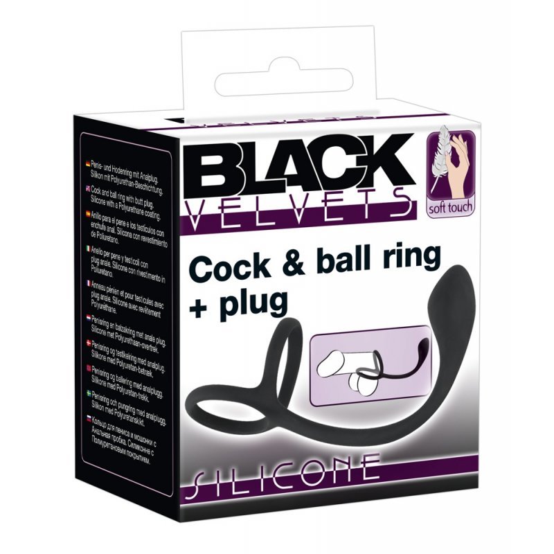 Anální kolík s kroužkem na penis a varlata Black Velvets