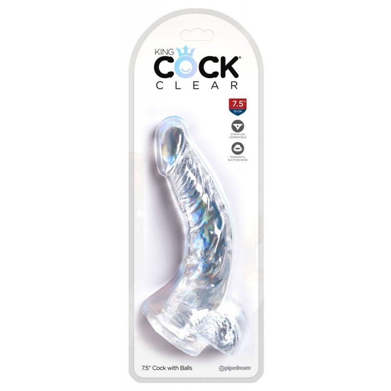 Dildo 7.5" s varlaty průhledné King Cock Clear