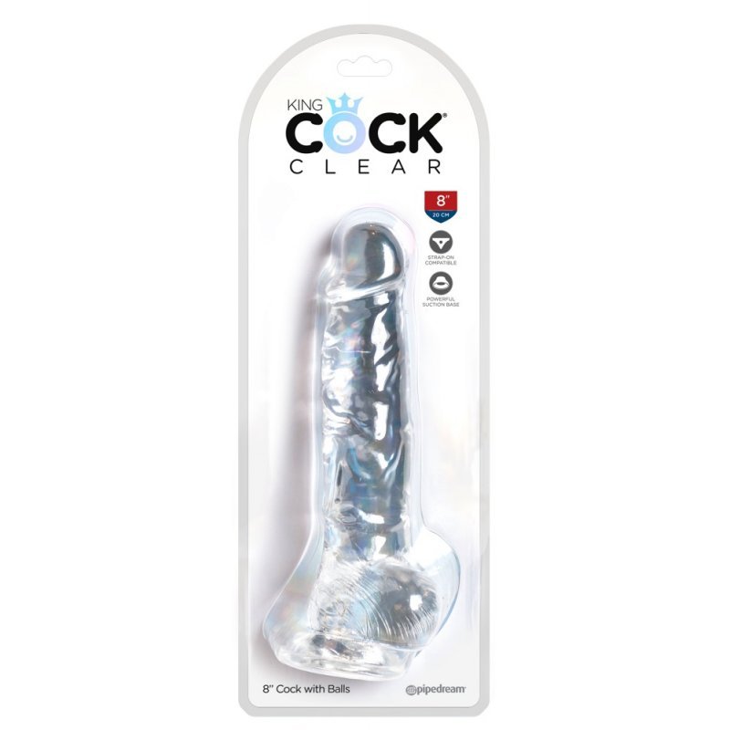 Dildo 8" s varlaty průhledné King Cock Clear