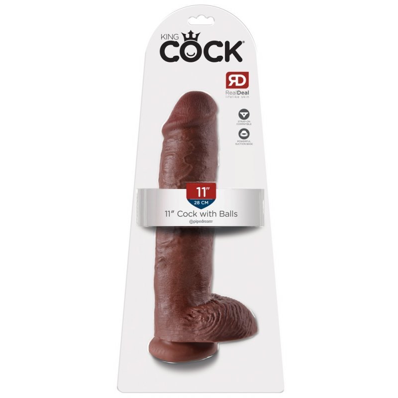 Dildo 11" s varlaty hnědé King Cock