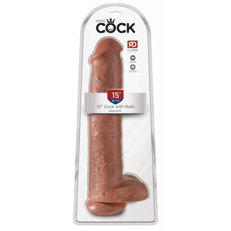 Dildo 15" s varlaty tmavě tělové King Cock