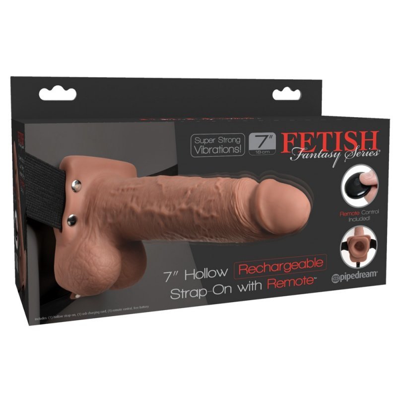 Dutý vibrační připínací penis "7" tmavý Fetish Fantasy Series