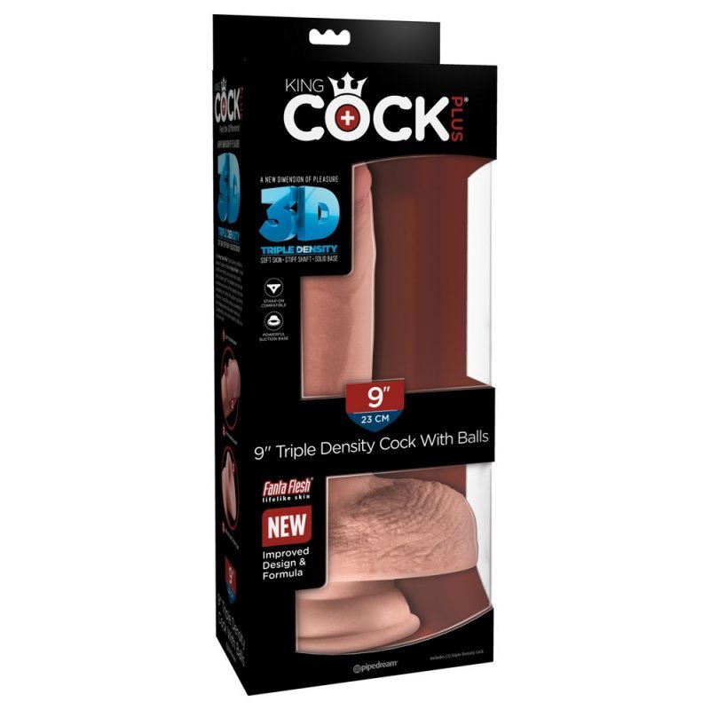 Dildo 9" Triple Density s varlaty tělové King Cock Plus