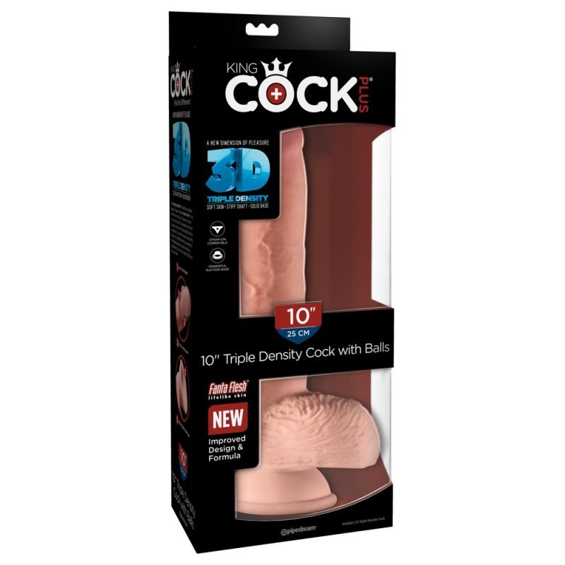 Dildo 10" Triple Density s varlaty tělové King Cock Plus