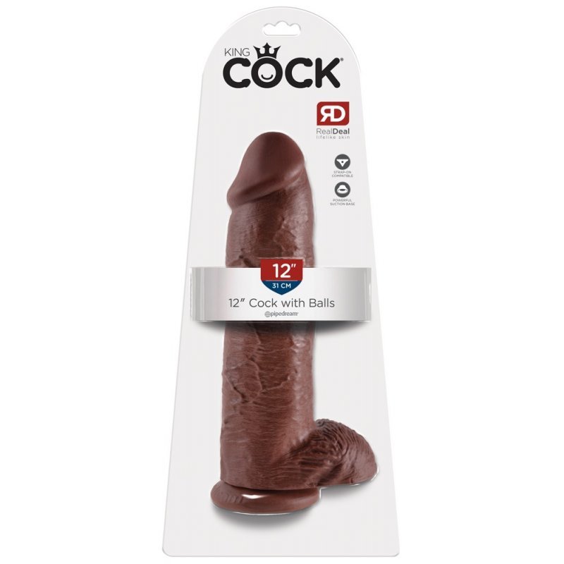 Dildo 12" s varlaty hnědé King Cock