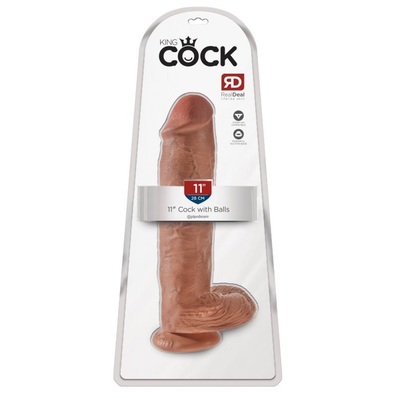 Dildo 11" s varlaty tmavě tělové King Cock