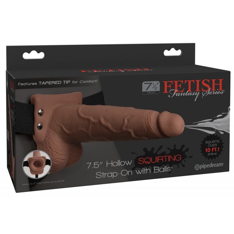 Duté hnědé připínací dildo "7,5" s výstřikem Fetish Fantasy Series