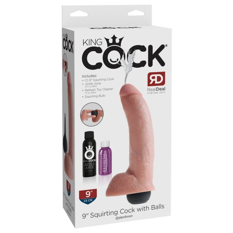 Dildo 9" s varlaty a výstřikem tělové King Cock