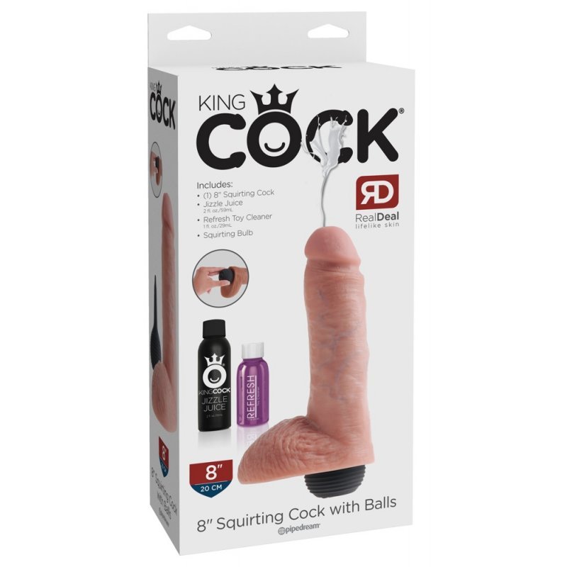 Dildo 8" s varlaty a výstřikem tělové King Cock