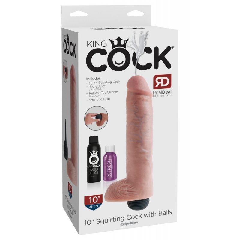 Dildo 10" s varlaty a výstřikem tělové King Cock