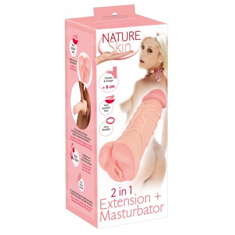 Masturbátor v real. designu vagíny/penisu i možnost nástavce na penis Nature Skin