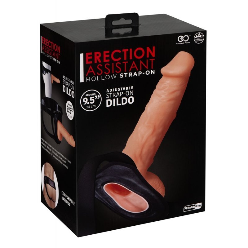 Realistické, duté připínací dildo s varlaty Excellent Power