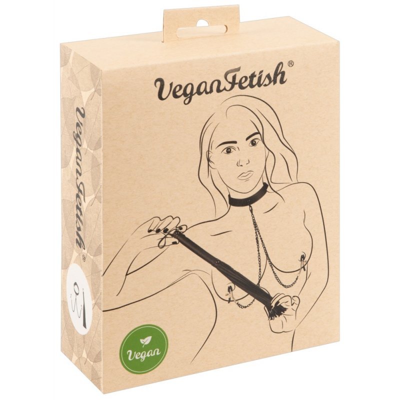 Obojek se skřipci na bradavky a bičíkem Vegan Fetish