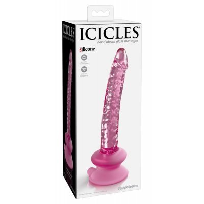 Skleněné dildo ve tvaru penisu s přísavkou: růžové Icicles No. 86