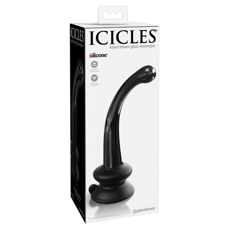 Skleněné dildo s přísavkou: černé Icicles No. 87 Icicles