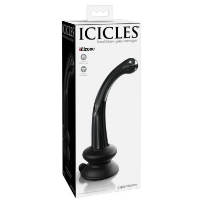 Skleněné dildo s přísavkou: černé Icicles No. 87