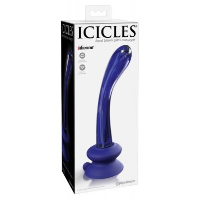 Skleněné dildo s přísavskou: modré Icicles No. 89