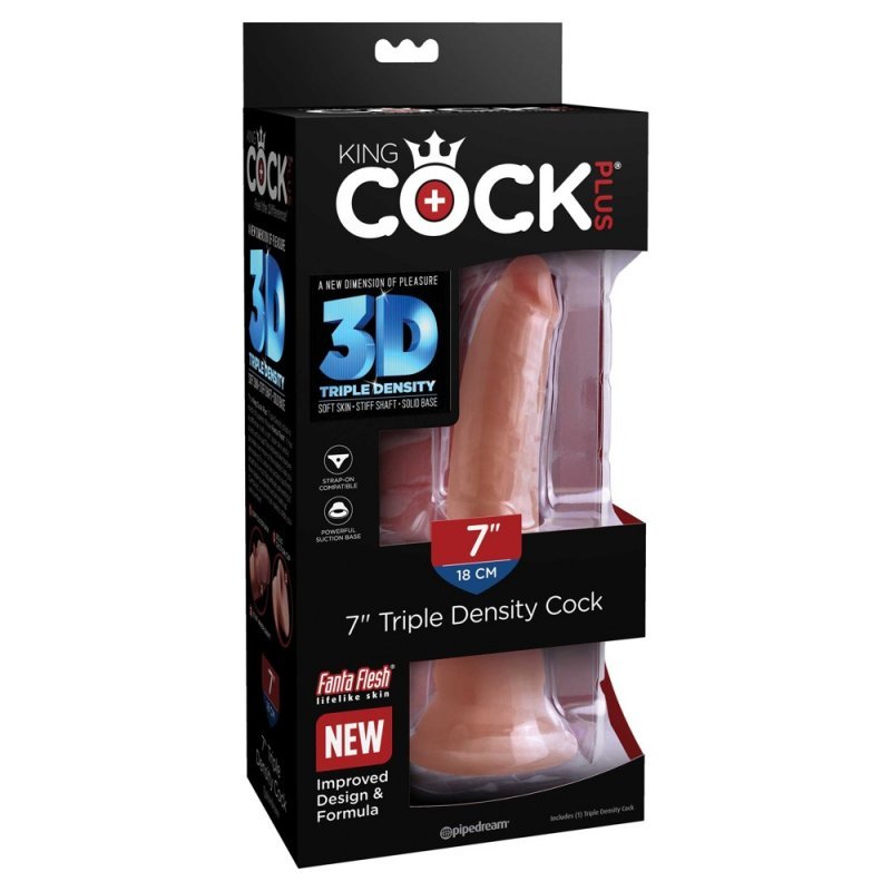 Dildo 7" Triple Density tmavě tělové King Cock Plus