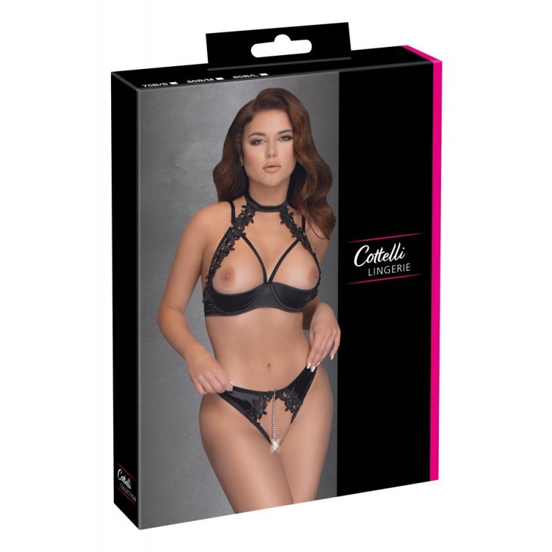 Černý Set otevřená podprsenka a kalhotky 75B/S Cottelli LINGERIE