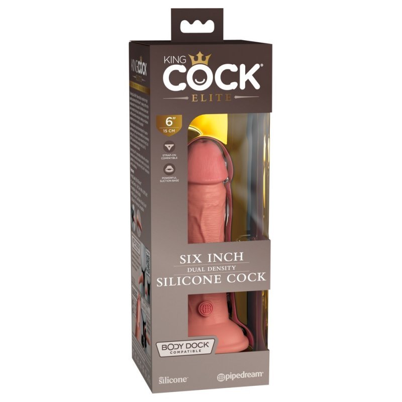 Dildo 6" Dual Density tmavě tělové King Cock Elite