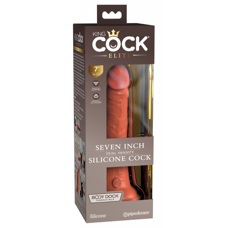 Dildo 7" Dual Density tmavě tělové King Cock Elite