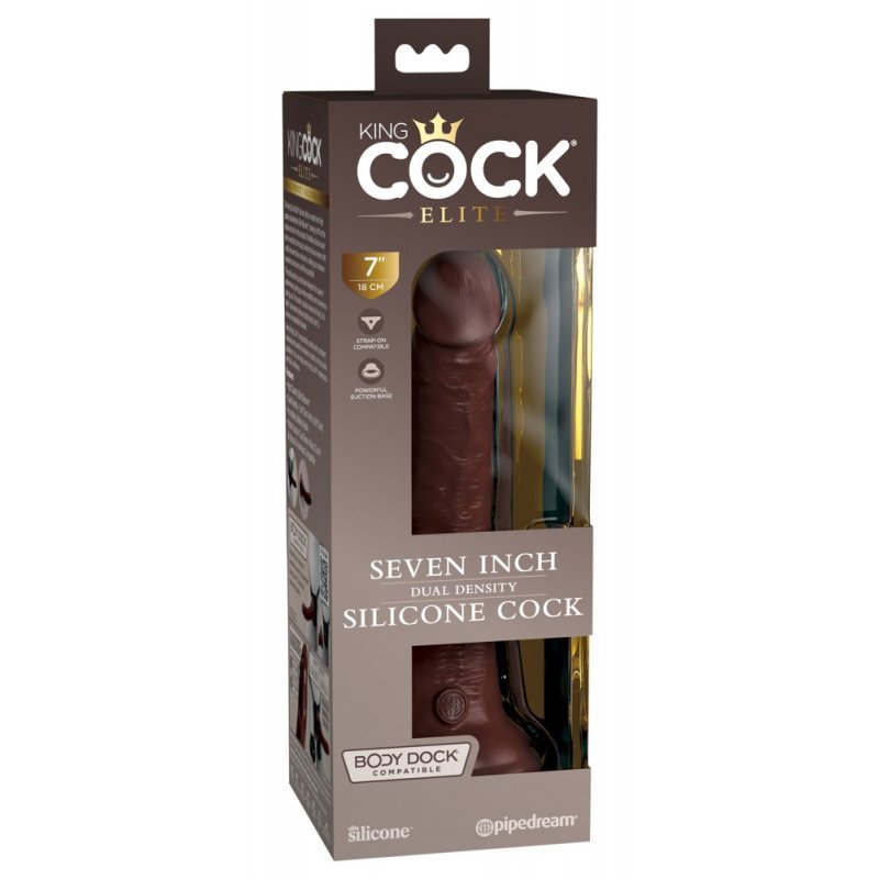 Dildo 7" Dual Density hnědé King Cock Elite