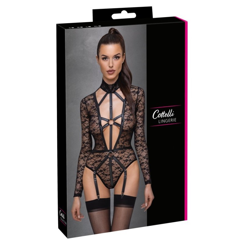 Černé krajkové body s límečkem S Cottelli LINGERIE