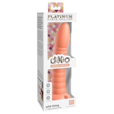 Ohebné  dildo se silnou přísavkou a drážkami broskové "7"