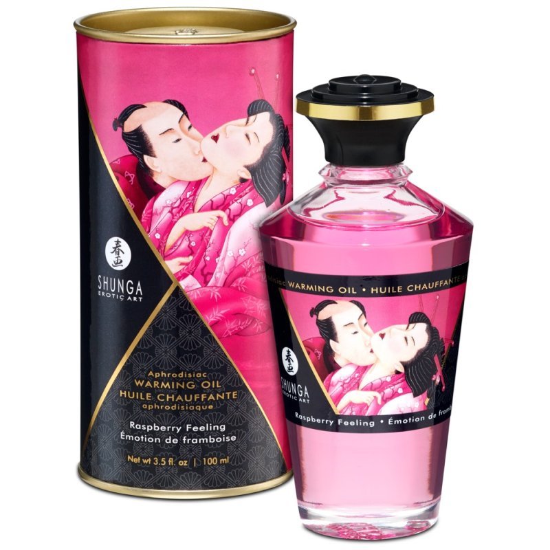 Hřejivý masážní olej s malinovým aroma 100ml Shunga