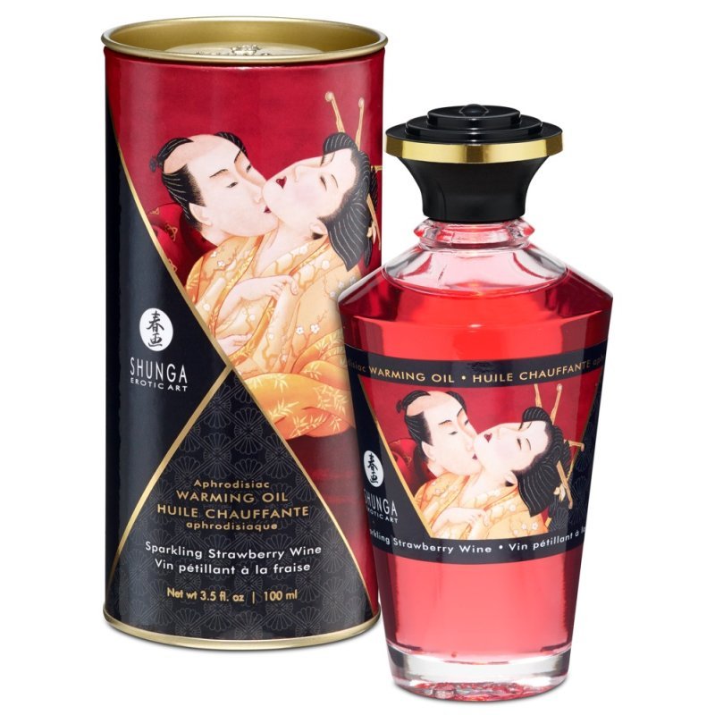 Hřejivý masážní olej s jahodovým aroma100 ml Shunga