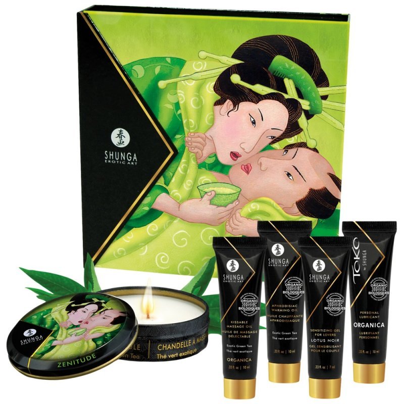 Sada Geisha pro masáž a milostné hry s vůní zeleného čaje Shunga