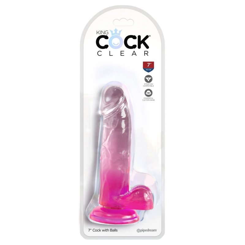 Dildo 7" s varlaty průhledné/růžové King Cock Clear