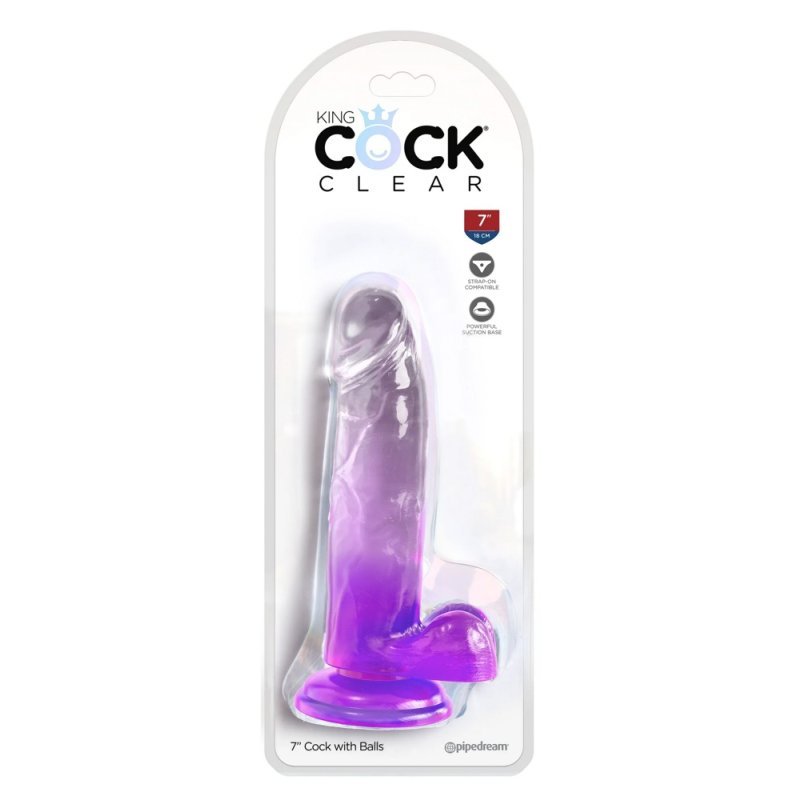 Dildo 7" s varlaty průhledné/fialové King Cock Clear