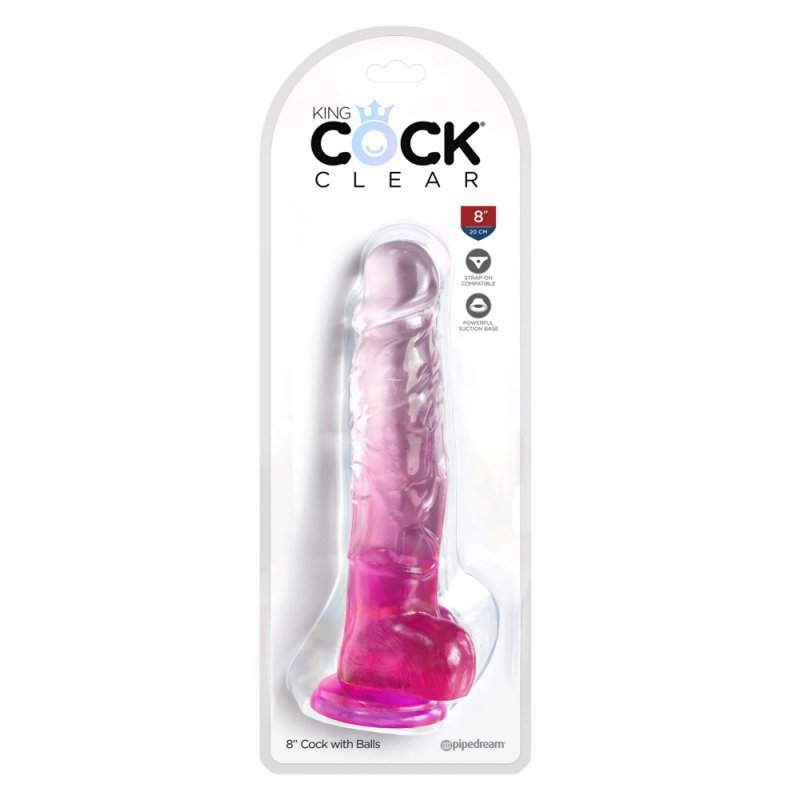 Dildo 8" s varlaty průhledné/růžové King Cock Clear