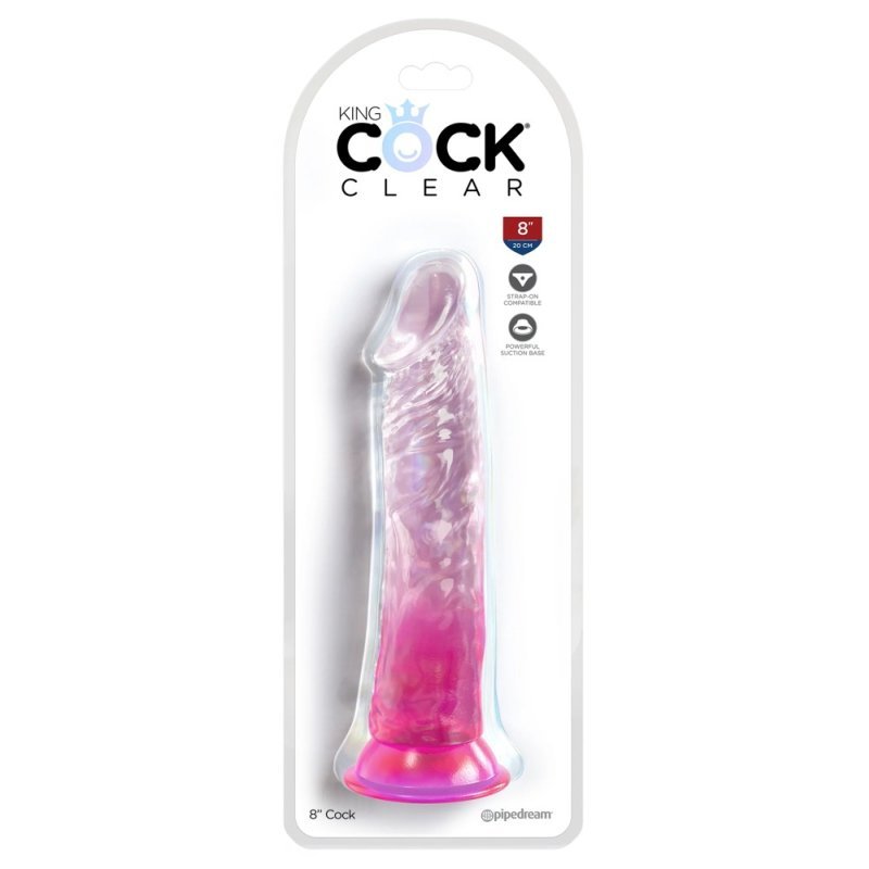 Dildo 8" průhledné/růžové King Cock Clear