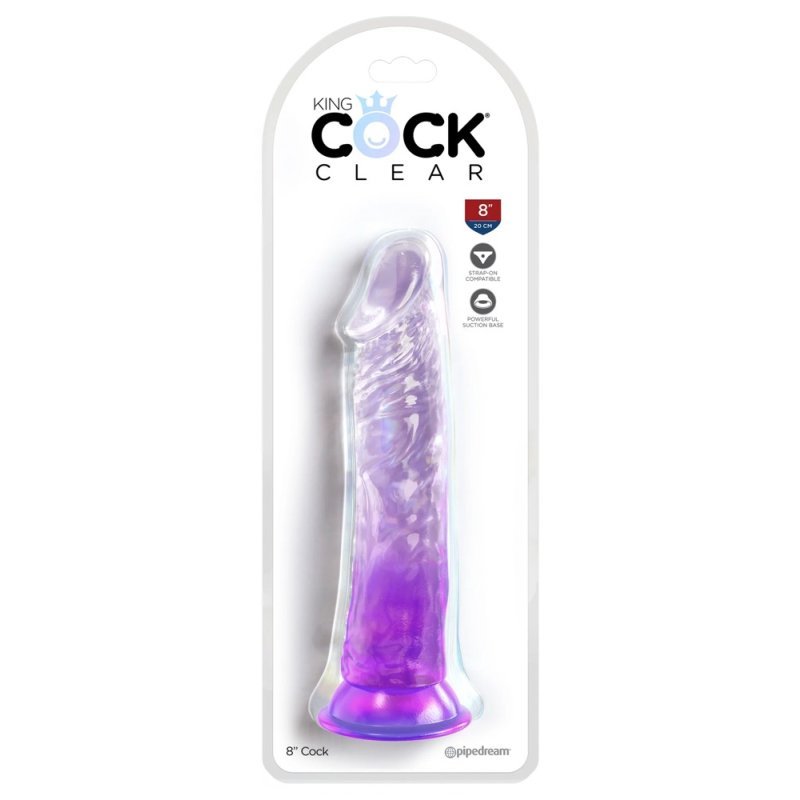 Dildo 8" průhledné/fialové King Cock Clear