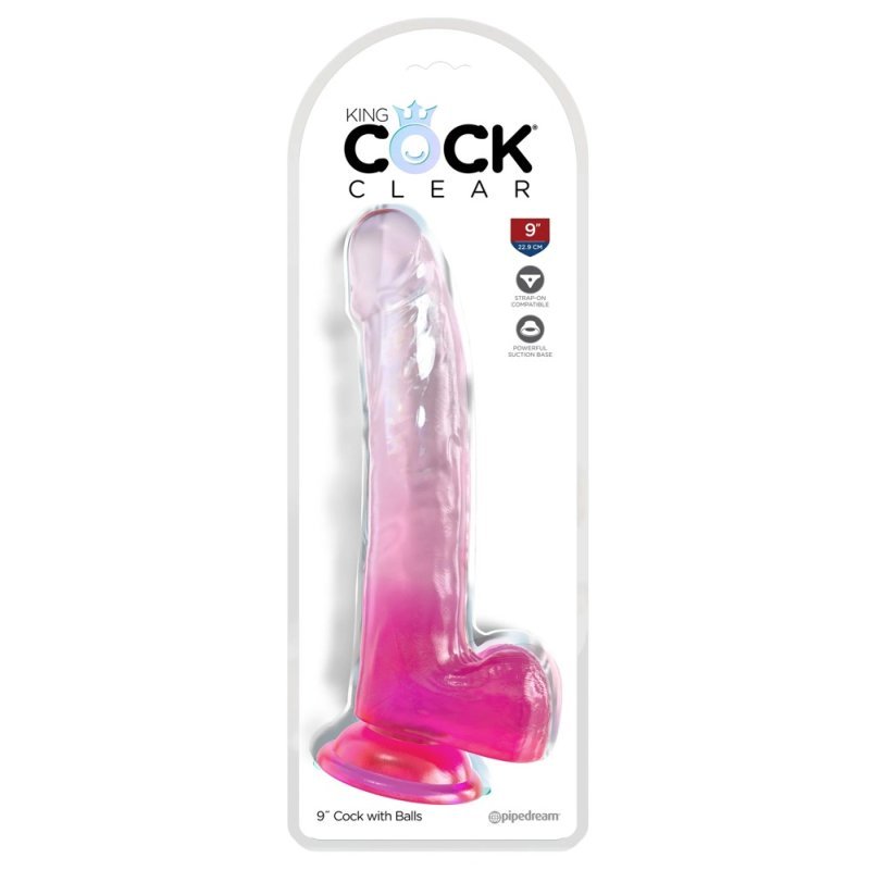 Dildo 9" s varlaty průhledné/růžové King Cock Clear