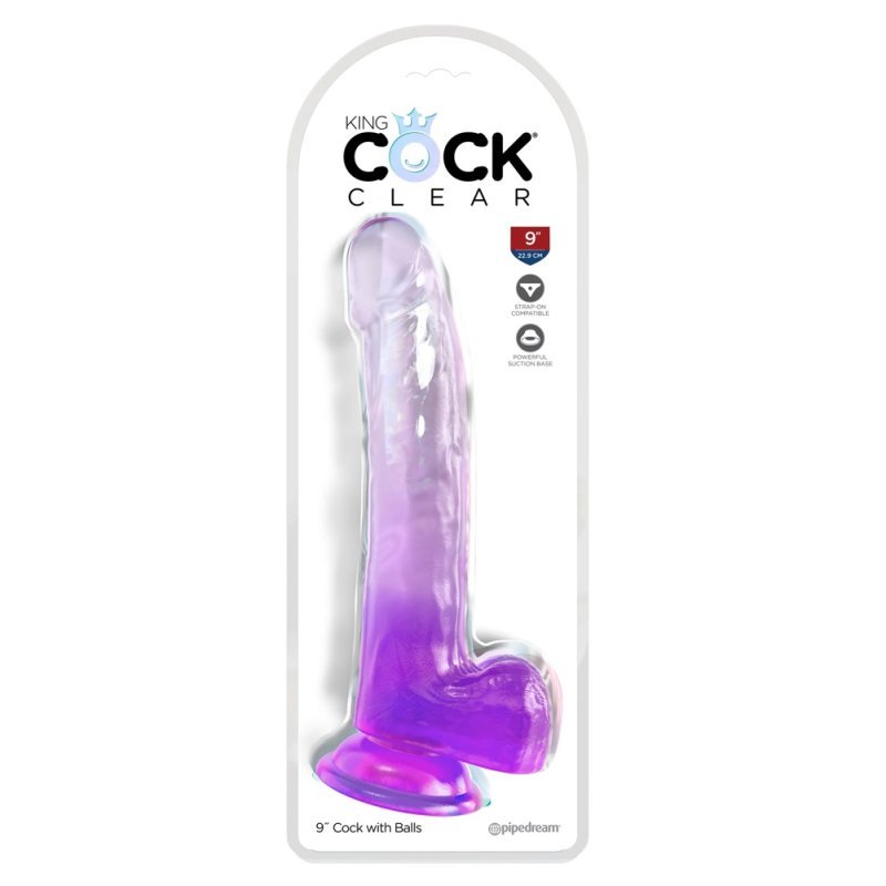 Dildo 9" s varlaty průhledné/fialové King Cock Clear