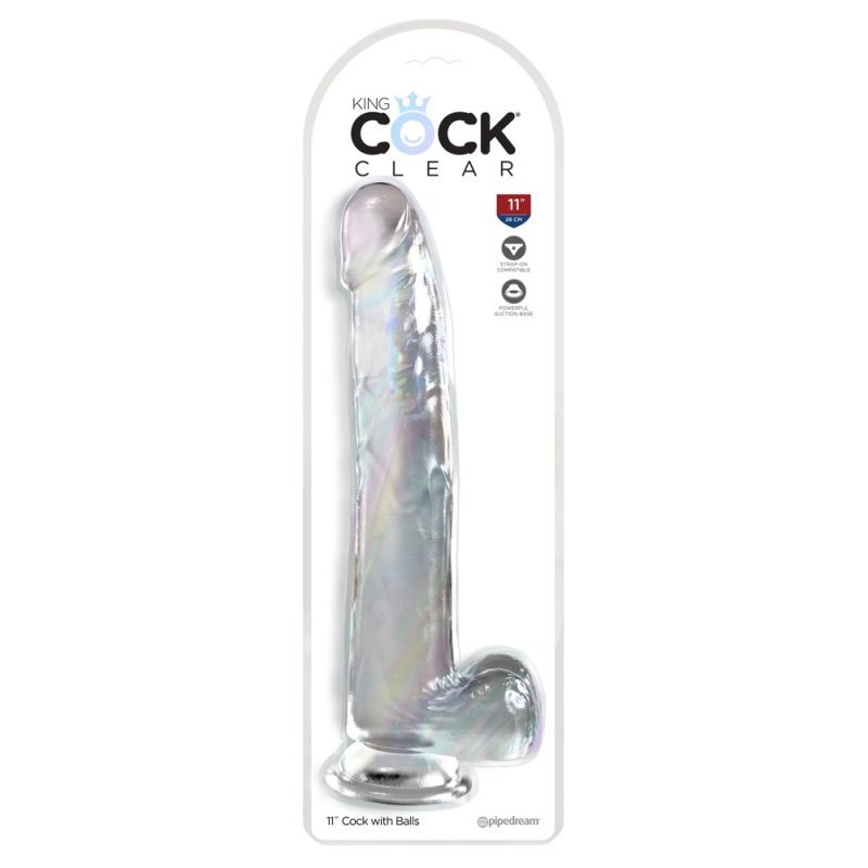 Dildo 11" s varlaty průhledné King Cock Clear