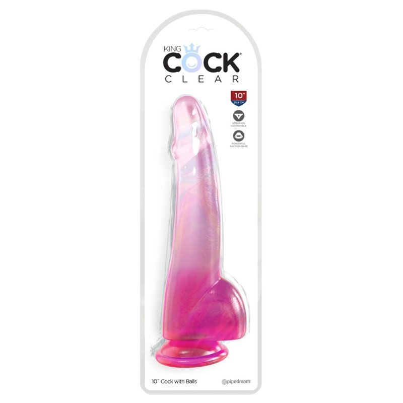 Dildo 10" s varlaty průhledné/růžové King Cock Clear