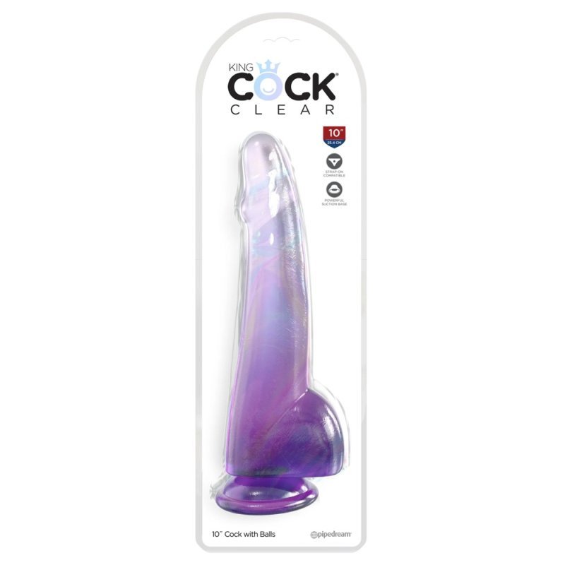 Dildo 10" s varlaty průhledné/fialové King Cock Clear