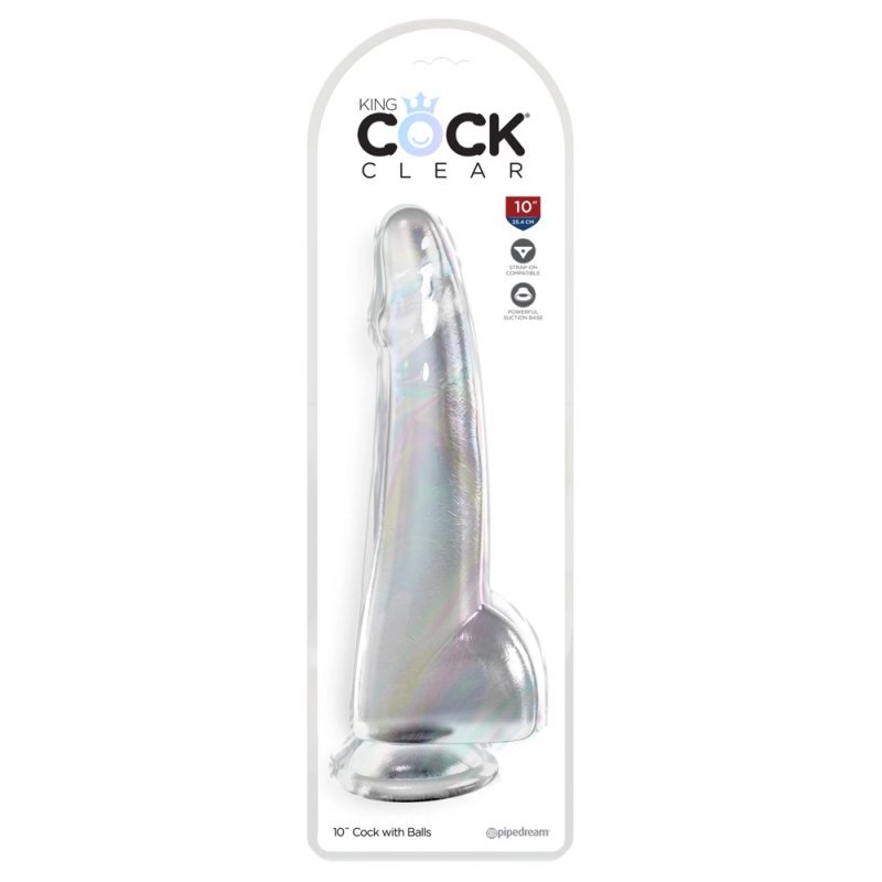 Dildo 10" s varlaty průhledné King Cock Clear