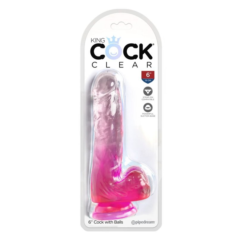 Dildo 6" s varlaty průhledné/růžové King Cock Clear