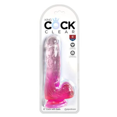 Dildo  6" s varlaty průhledné/růžové