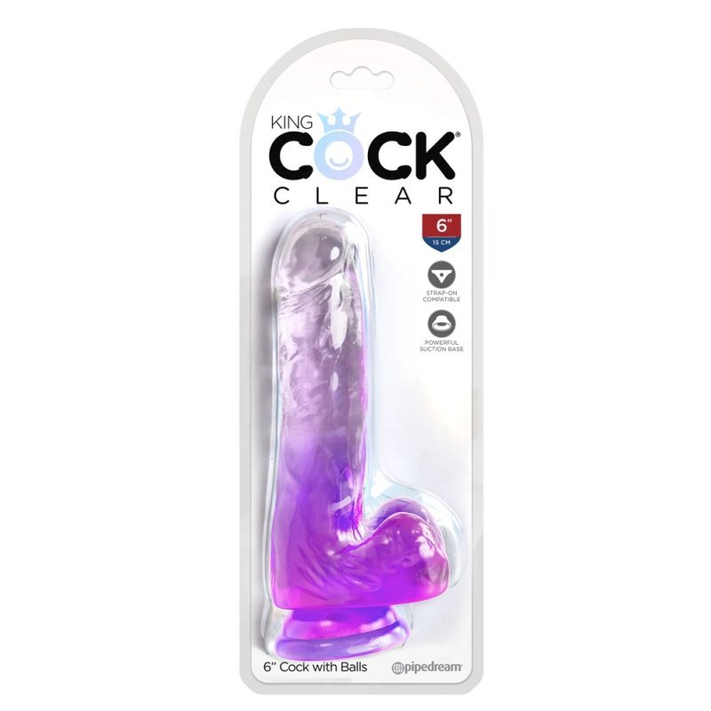 Dildo 6" s varlaty fialové/průhledné King Cock Clear